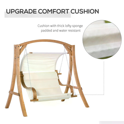 Outsunny Wooden Porch Swing Chair A-Frame Wood Log Swing Bench Chair With Canopy and Cushion for Patio Garden Yard