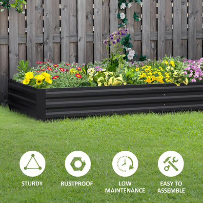 Outsunny Metal Raised Garden Bed Planter Box Outdoor Planters for Growing Flowers, Herbs, Grey, 241x90.5x30cm