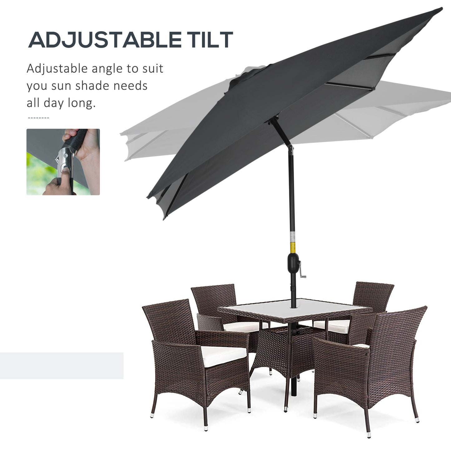 Outsunny 3x2m Patio Parasol Garden Umbrellas Canopy with Aluminum Tilt Crank Rectangular Sun Shade Steel, Black