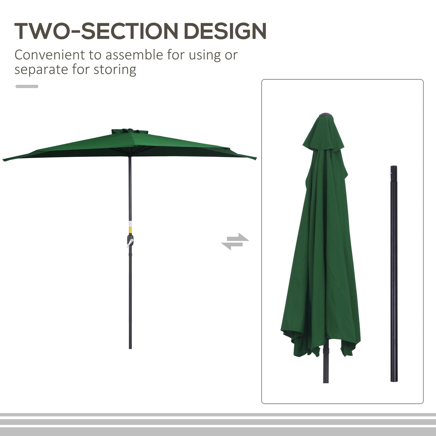 Outsunny 3(m) Half Parasol Semi Round Umbrella Patio Metal Frame Crank Handle for Balcony NO BASE INCLUDED, Green