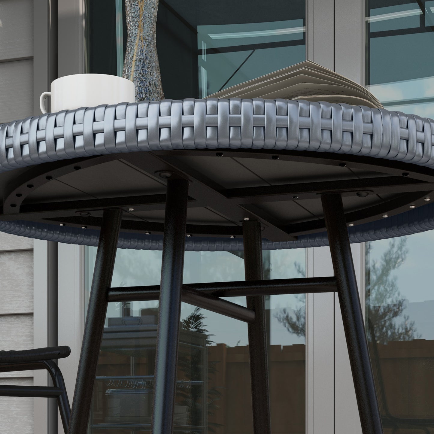 Outsunny PE Rattan Side Table Grey