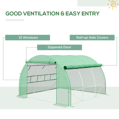 Outsunny Walk-in Polytunnel Greenhouse: With Roll-up Sidewalls, Zipped Door & 6 Ventilation Windows for Plant Growth, 3x3x2m, Green