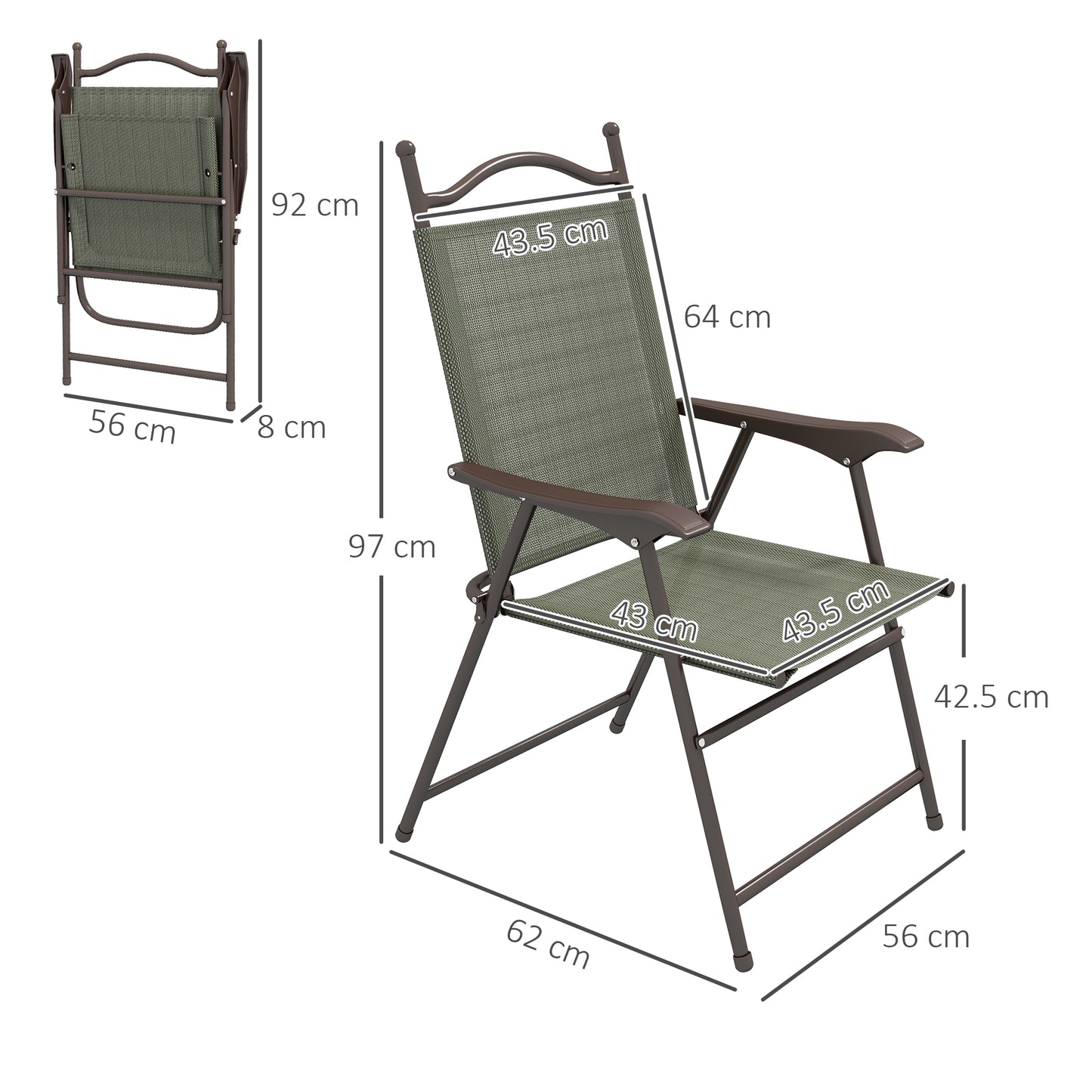 Outsunny Folding Chairs Set: Armrest, Mesh Fabric Seat for Patio, Camping & Sports, Dark Brown