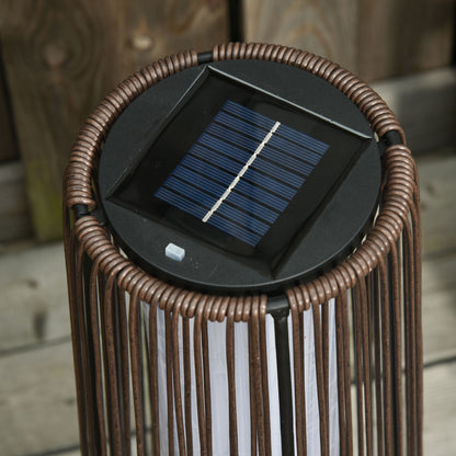 Outsunny Rattan Solar Lantern, PE Wicker Solar Powered Garden Lights with Auto On/Off, Brown