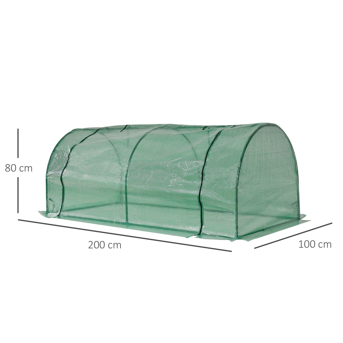Outsunny Tunnel Greenhouse, Steel Frame Outdoor Grow House with PE Cover, Roll-up Door, Green, 200x100x80cm