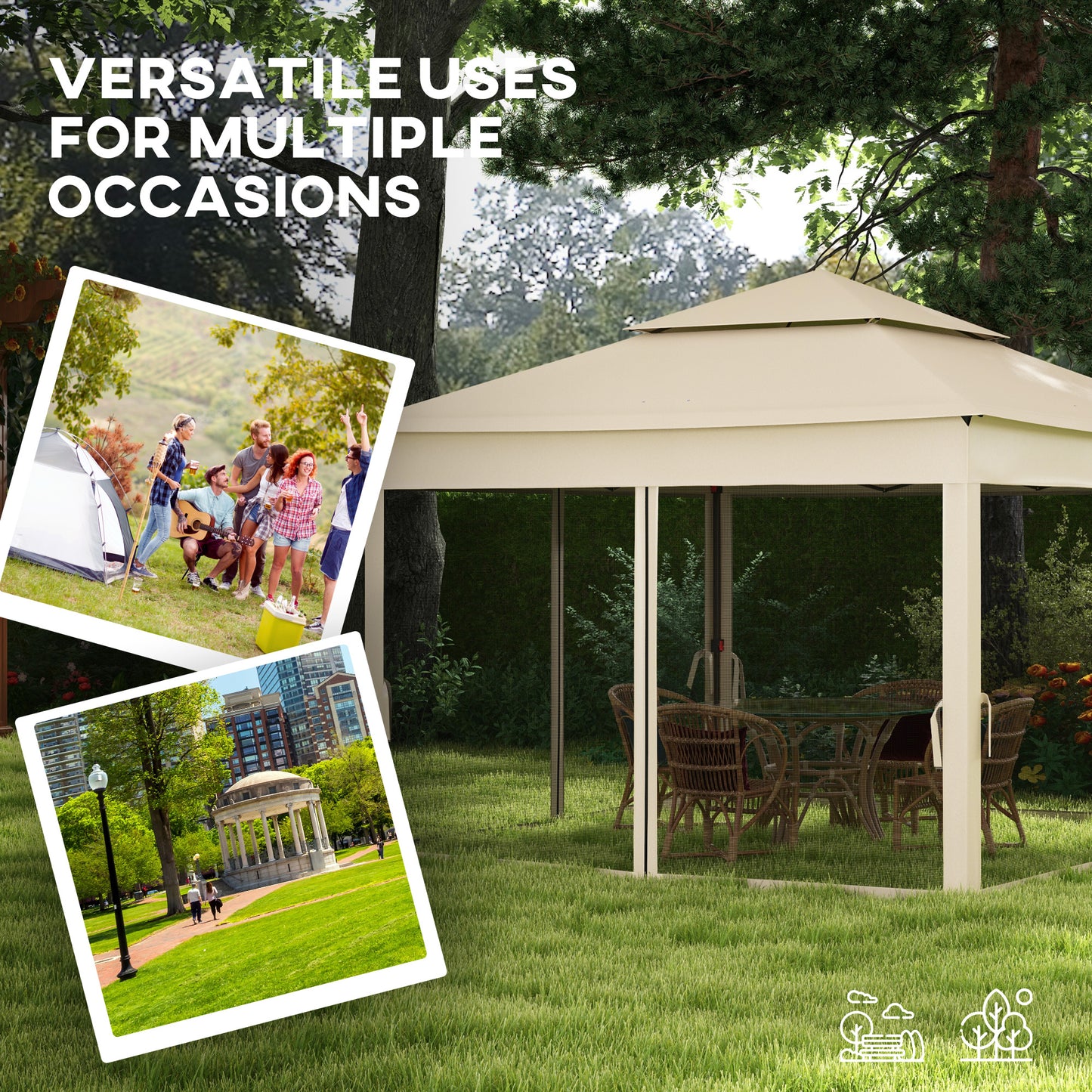 Outsunny 3 x 3(m) Pop Up Gazebo, Double-roof Garden Tent with Netting and Carry Bag, Party Event Shelter for Outdoor Patio, Cream White