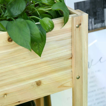 Outsunny Raised Planter Bed: Tall Wooden Garden Stand with Clapboard Sides, Natural Wood Finish, 100 x 40 x 84cm