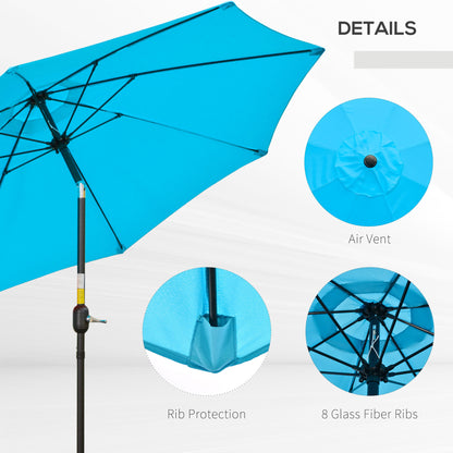 Outsunny 2.6M Patio Sun Umbrella with Tilt, Crank, 8 Ribs Aluminium Frame, Shade Shelter Canopy, Blue