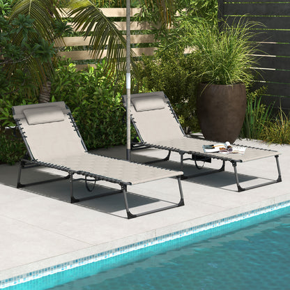 Outsunny Foldable Sun Lounger Set with 5-level Reclining Back, Outdoor Tanning Chairs with Build-in Padded Seat, Sun Loungers w/ Side Pocket