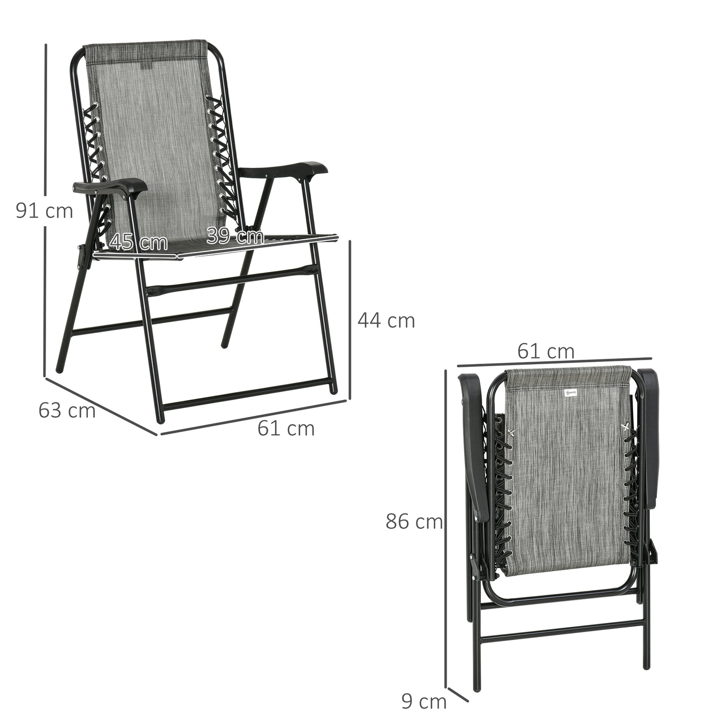 Outsunny Set of 6 Patio Folding Chair Set, Garden Portable Chairs w/ Armrest, Breathable Mesh Fabric Seat, Backrest, for Camping, Beach, Grey