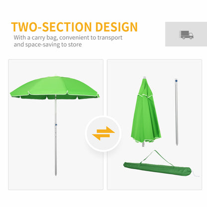 Outsunny 1.9m Arc Beach Umbrella, Adjustable Tilt, Pointed Design for Easy Ground Insertion, with Carry Bag, Green