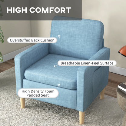HOMCOM Modern Accent Chair, Comfy Fireside Chair, Upholstered Armchair for Living Room, Bedroom, Home Office, Light Blue