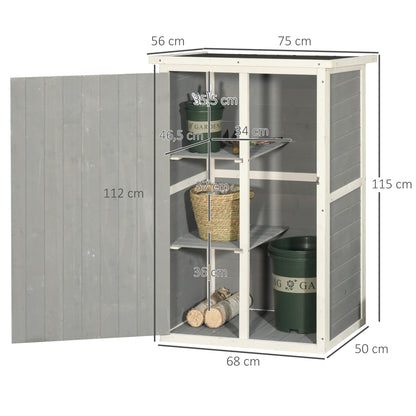 Outsunny Wooden Garden Storage Shed Fir Wood Tool Cabinet Organiser with Shelves 75L x 56W x115Hcm Grey