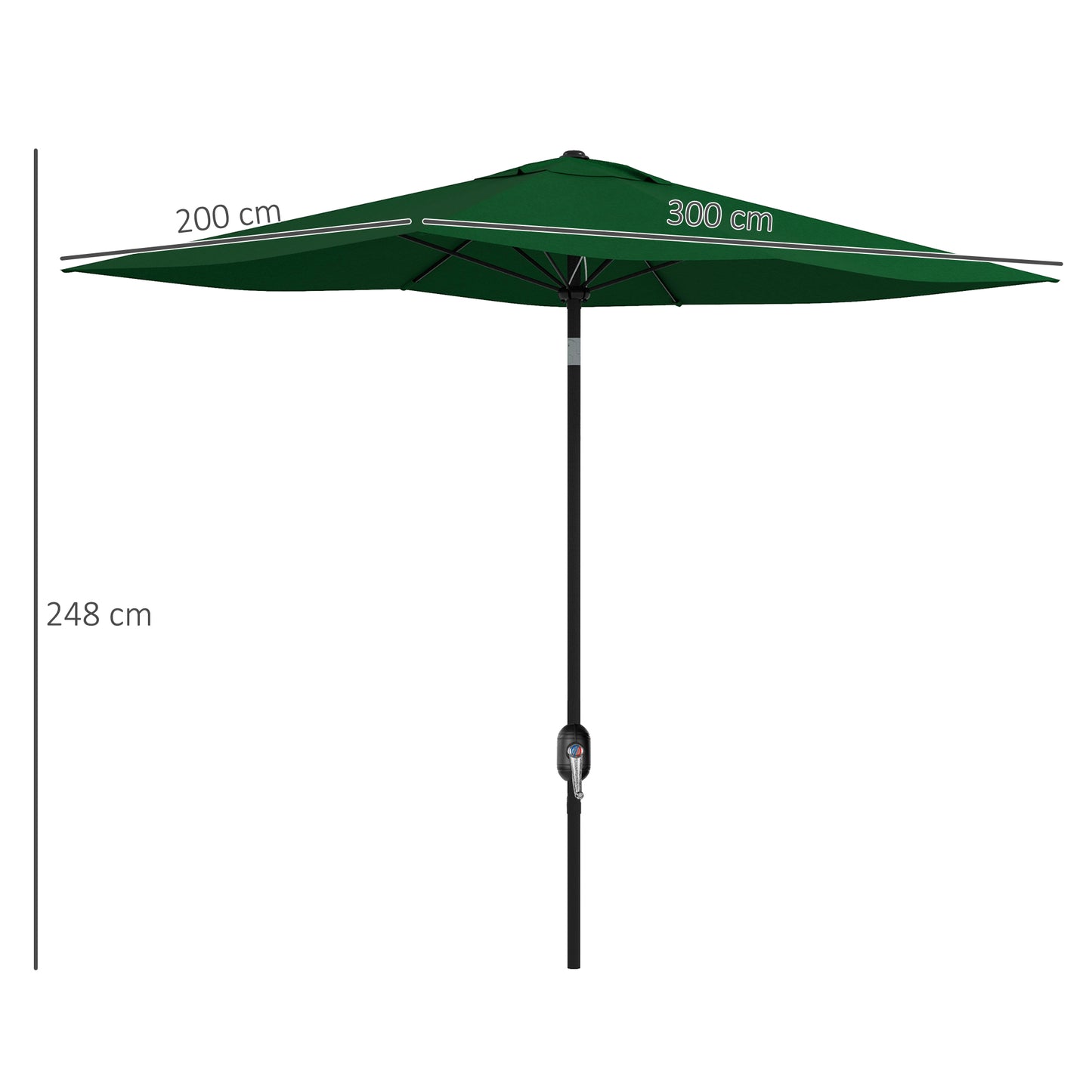 Outsunny Rectangular Patio Umbrella: 2x3m Crank & Tilt Canopy, 6 Ribs, Green