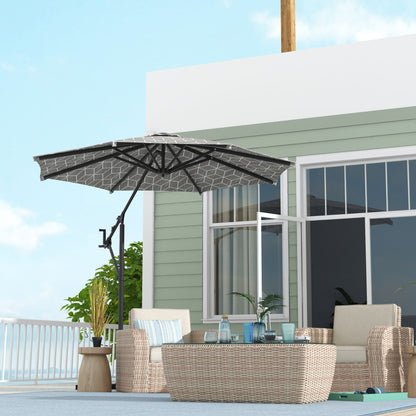 Outsunny 3(m) Convertible Cantilever Parasol and Centre-post Garden Parasol with Cross Base, 360 Rotation Banana Parasol with Crank Handle