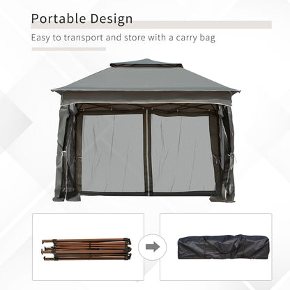 Outsunny 3 x 3(m) Pop Up Gazebo, Double-roof Garden Tent with Netting and Carry Bag, Party Event Shelter for Outdoor Patio, Dark Grey