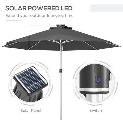 Outsunny LED Patio Umbrella, Lighted Deck Umbrella with 4 Lighting Modes, Solar & USB Charging, Charcoal Grey