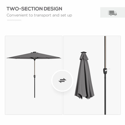 Outsunny Patio Parasol with Solar-Powered LED Lights, Crank Handle Outdoor Umbrella, Charcoal Grey