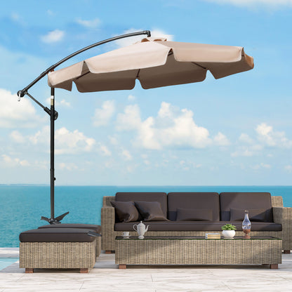 Outsunny 2.7m Cantilever Parasol Banana Sun Umbrella with Crank Handle and Cross Base for Outdoor Hanging Sun Shade Light Brown