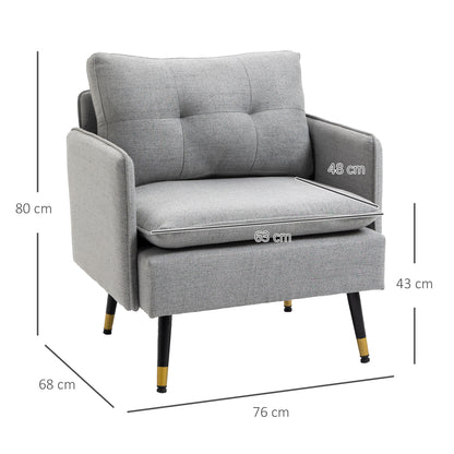 HOMCOM Modern Accent Chair, Upholstered Button Tufted Occasional Chair for Living Room and Bedroom, Grey