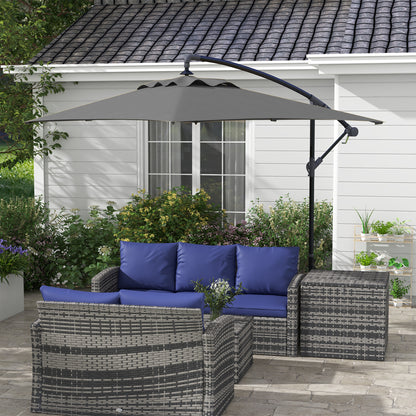 Outsunny 3x2m Cantilever Parasol with Cross Base, Banana Parasol with Crank Handle and 6 Ribs, Rectangular Hanging Patio Umbrella