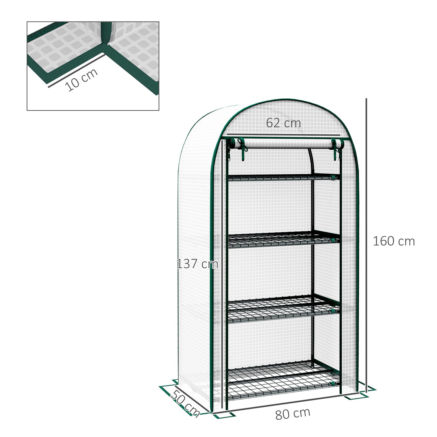 Outsunny 80 x 49 x 160cm Mini Greenhouse for Outdoor, Portable Garden Plant Green House w/ Storage Shelf, Roll-Up Zippered Door, Metal Frame