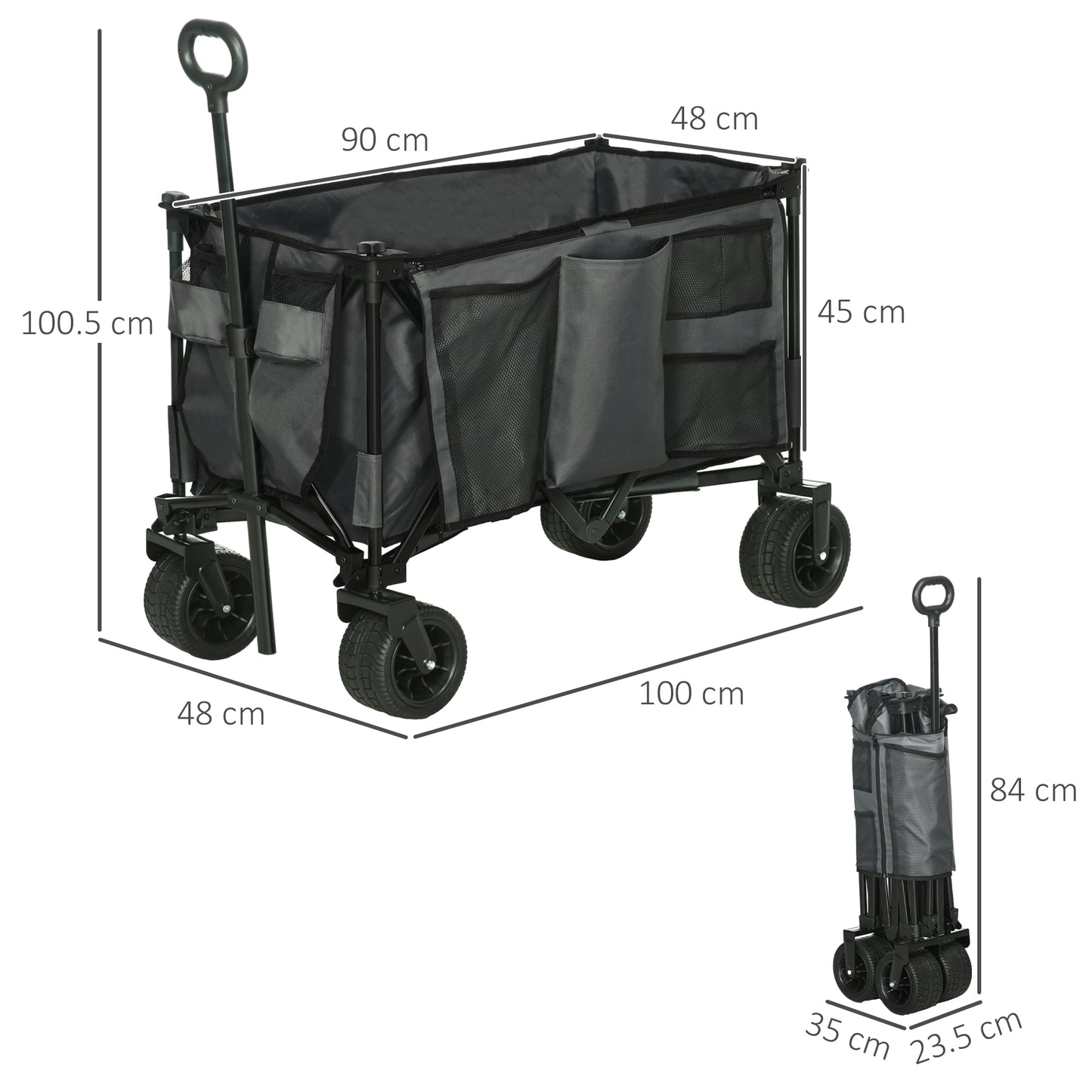 Outsunny Collapsible Outdoor Utility Wagon, Folding Garden Trolley Cart for Camping, Dark Grey