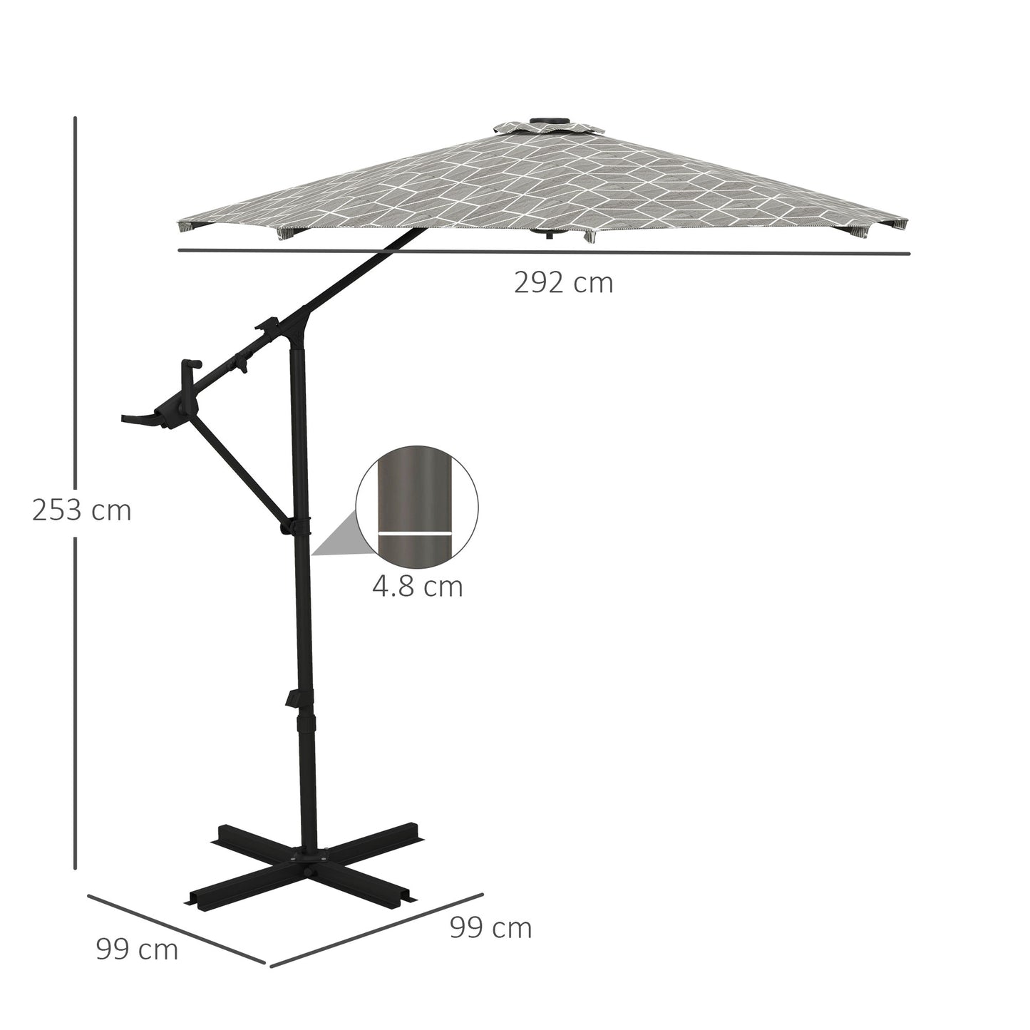 Outsunny 3(m) Convertible Cantilever Parasol and Centre-post Garden Parasol with Cross Base, 360 Rotation Banana Parasol with Crank Handle