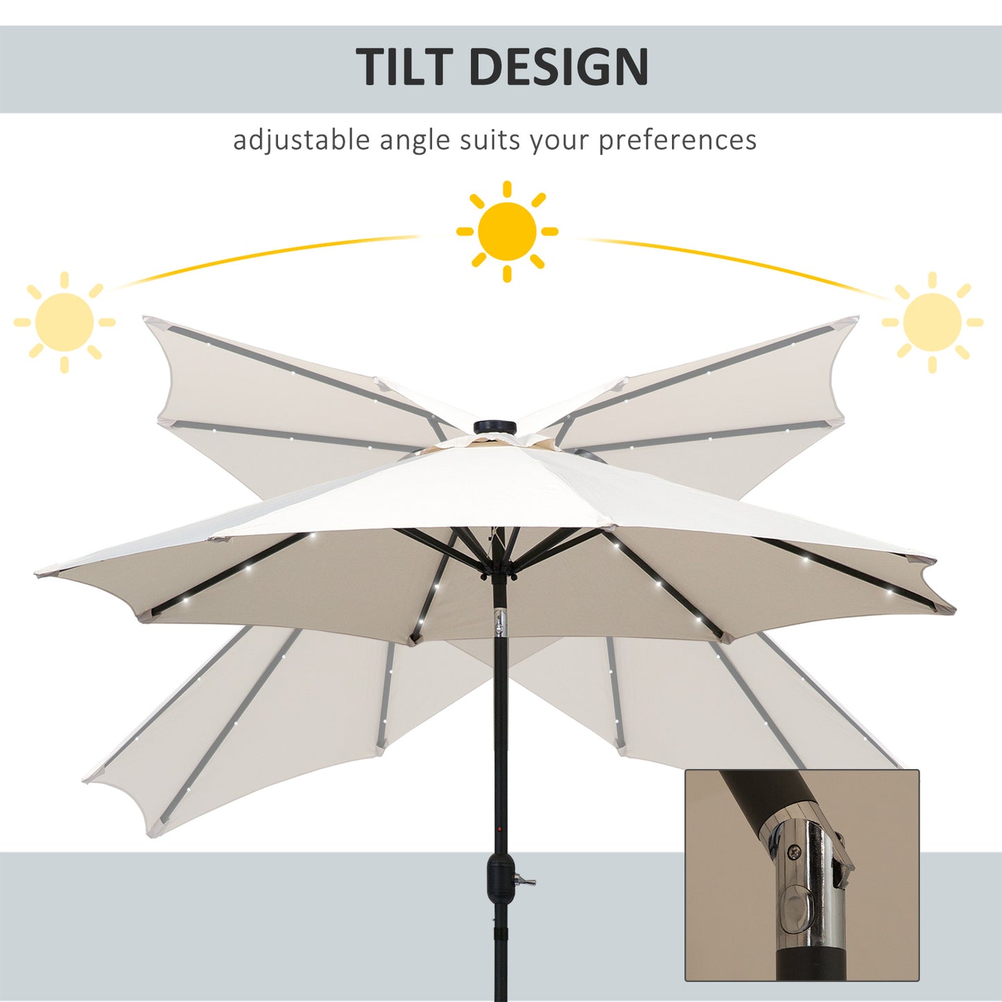 Outsunny 24 LED Solar Powered Parasol Umbrella-Creamy White