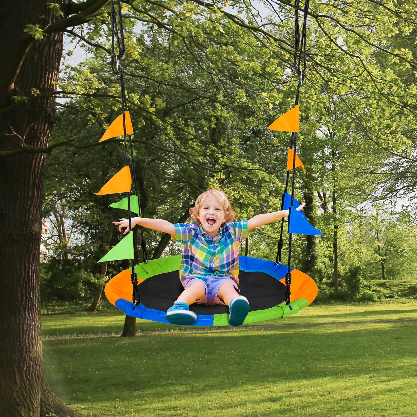 Outsunny Kids' Tree Swing: Adjustable Rope & Waterproof Seat on Steel Frame for Backyard Play, Green