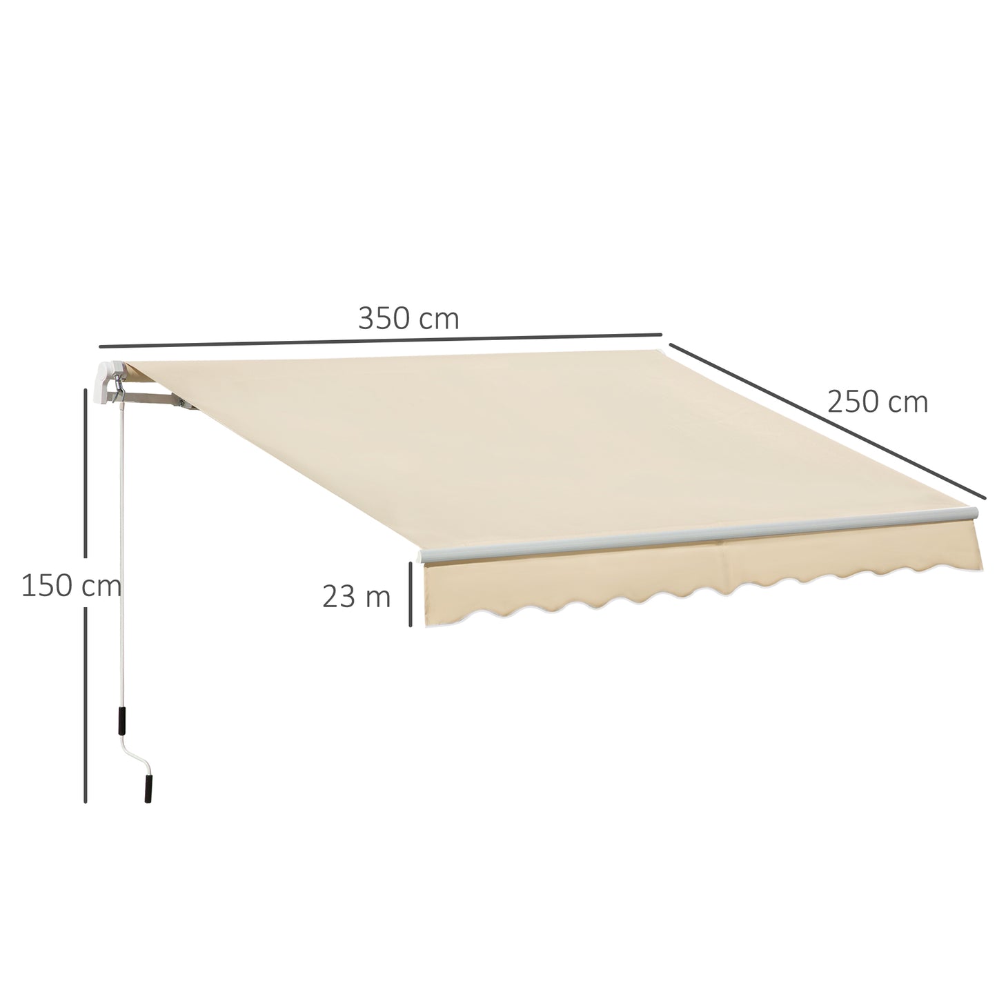 Outsunny 3.5M x 2.5M Manual Awning Canopy Retractable Sun Shade Shelter Winding Handle for Garden Patio Beige