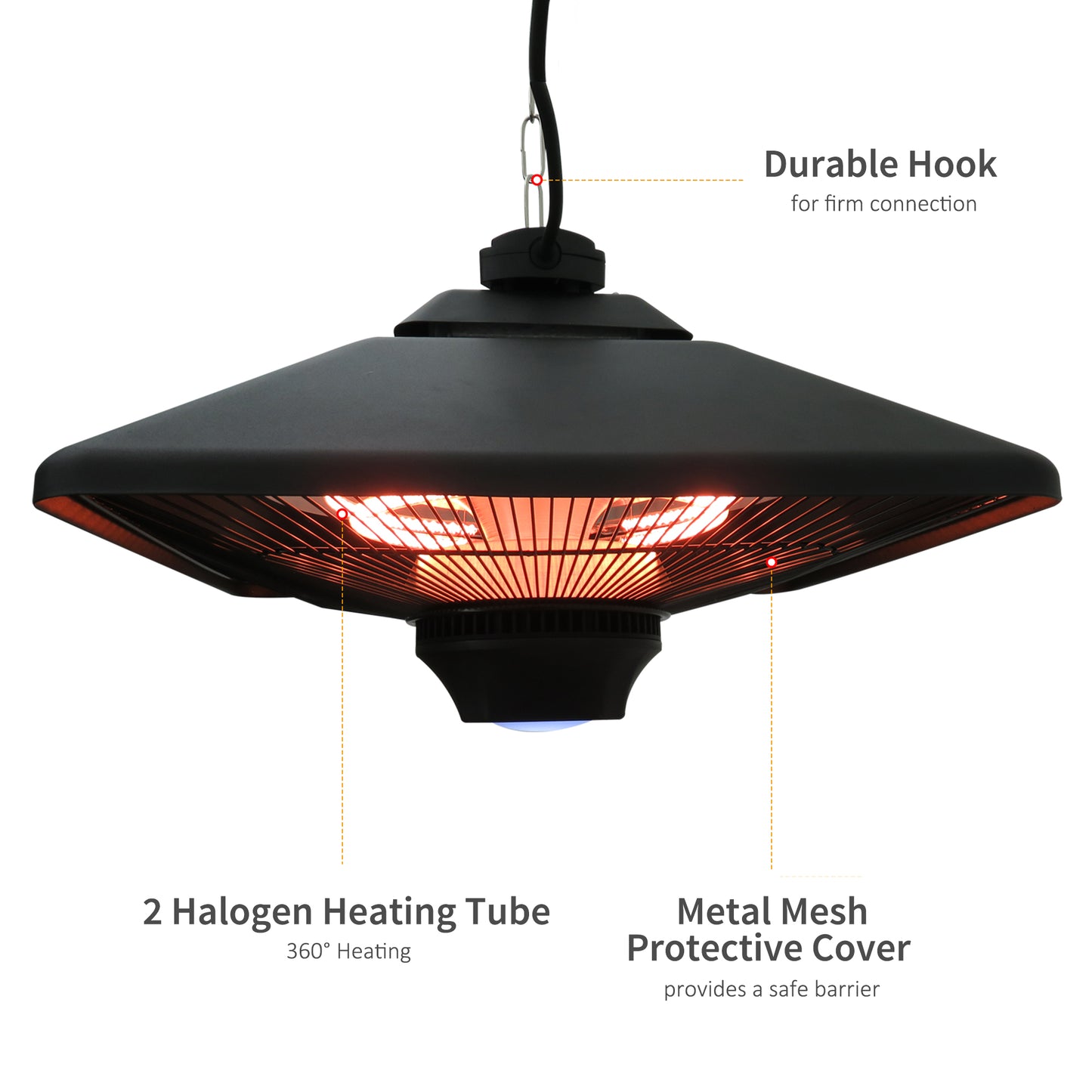Outsunny 2kw Outdoor Hanging Ceiling Mounted Aluminium Halogen Electric Heater LED Garden Patio Warmer w/Remote Control
