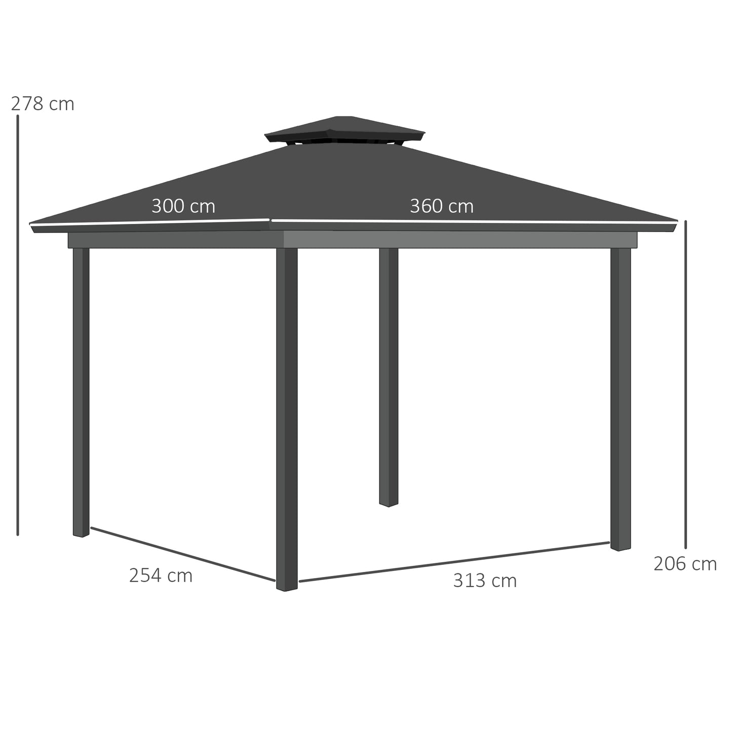 Outsunny 3.6 x 3 (m) Outdoor Polycarbonate Gazebo, Double Roof Hard Top Gazebo with Nettings & Curtains for Garden, Lawn, Patio