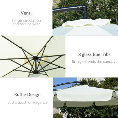 Outsunny Cantilever Umbrella, 2.7m Banana Parasol with Crank Handle and Cross Base, Outdoor Hanging Sun Shade, Cream White