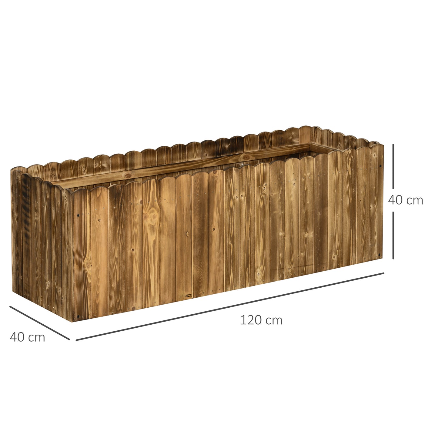 Outsunny 172L Garden Flower Raised Bed Pot Wooden Outdoor Large Rectangle Planter Vegetable Box Outdoor Herb Holder Display (120L x 40W x 40H (cm))