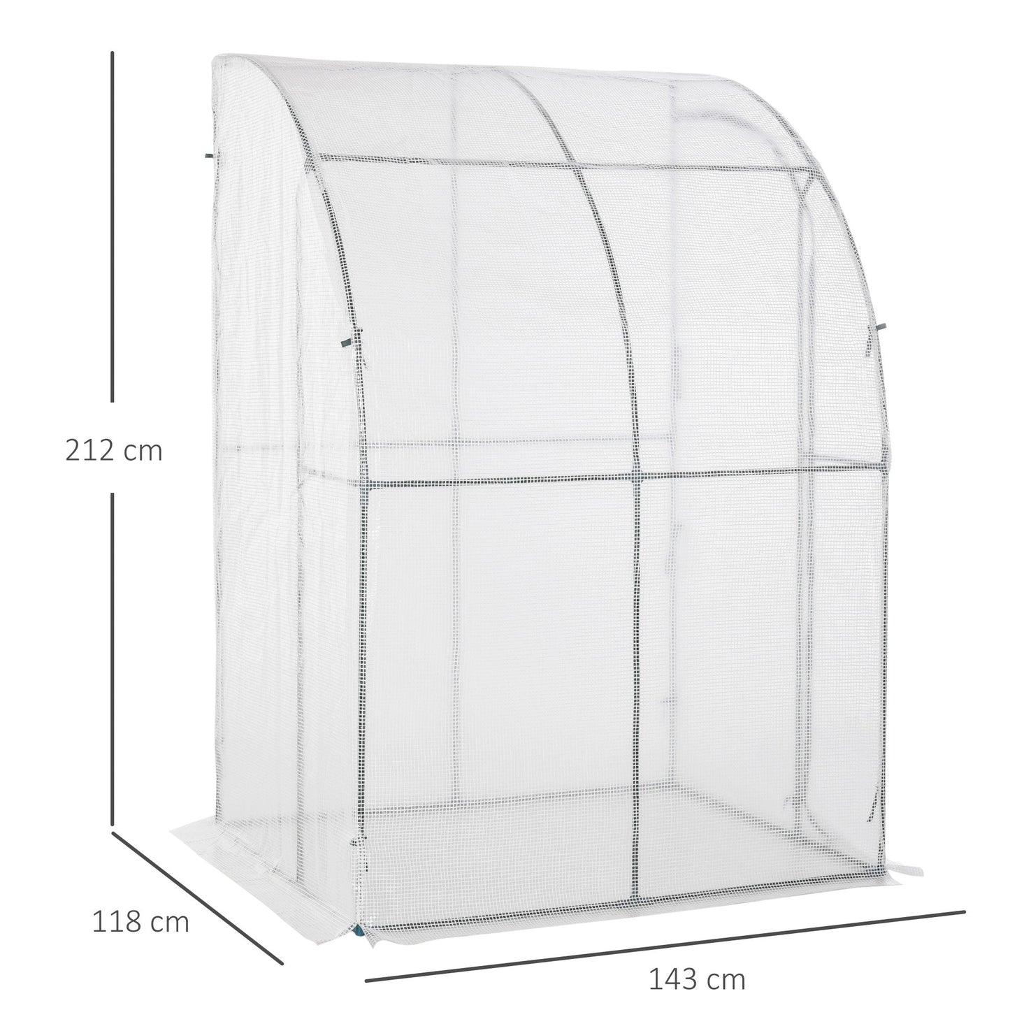 Outsunny Lean-To Greenhouse: Walk-In PE Cover with Zippered Door, 143Lx118Wx212H cm, White Outdoor Growing Space