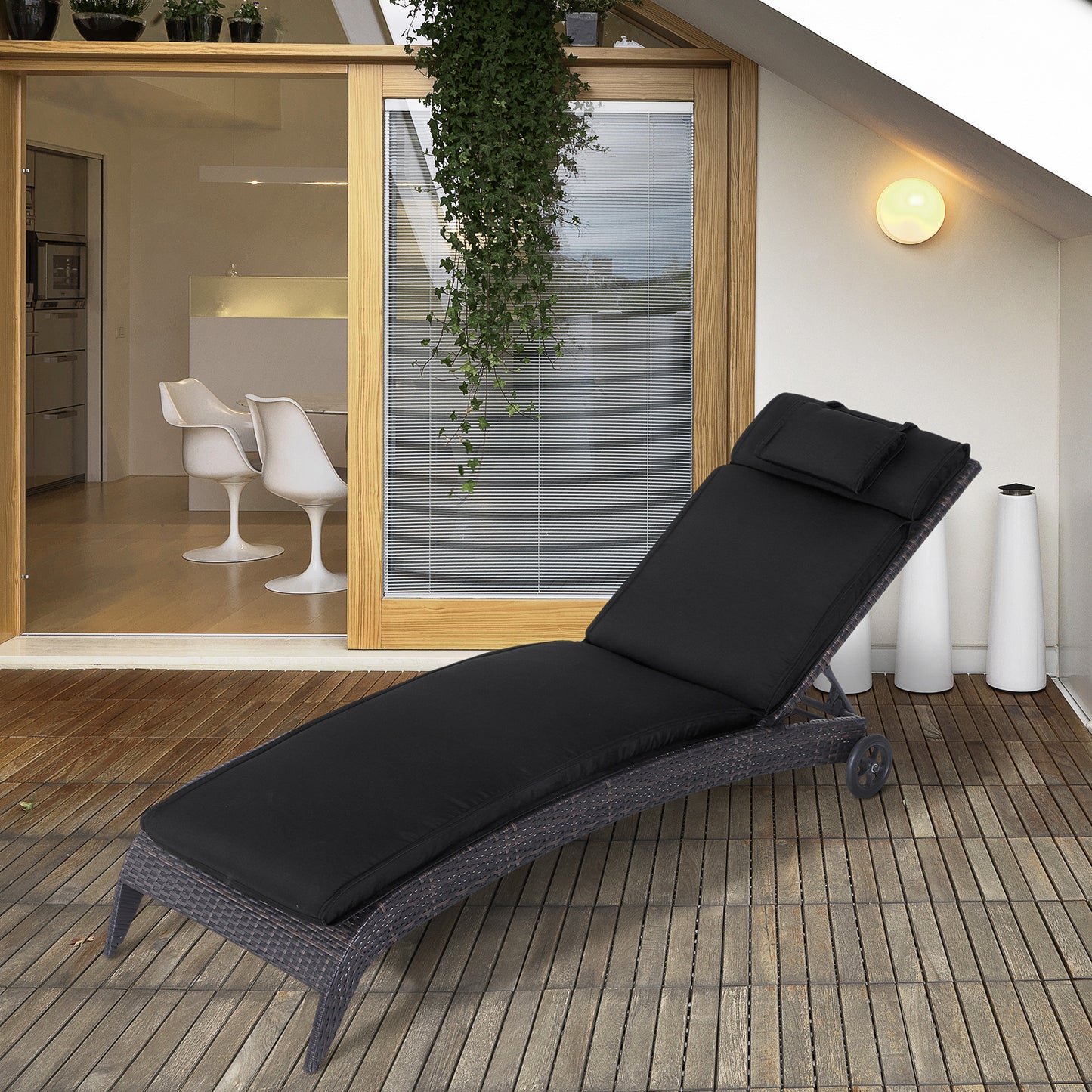 Outsunny Garden Sun Lounger Chair Cushion Reclining Relaxer Indoor Outdoor