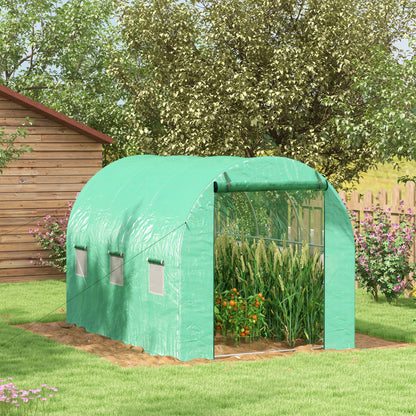 Outsunny Greenhouse, Polytunnel with Sprinkler System, 3 x 2m, Sturdy Frame, Green