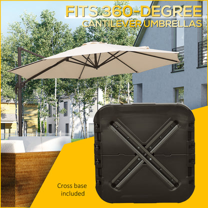 Outsunny Cantilever Parasol Base, Fillable Weights with Steel Cross Base and Wheels, 19.5kg Sand or 17kg Water, Coffee