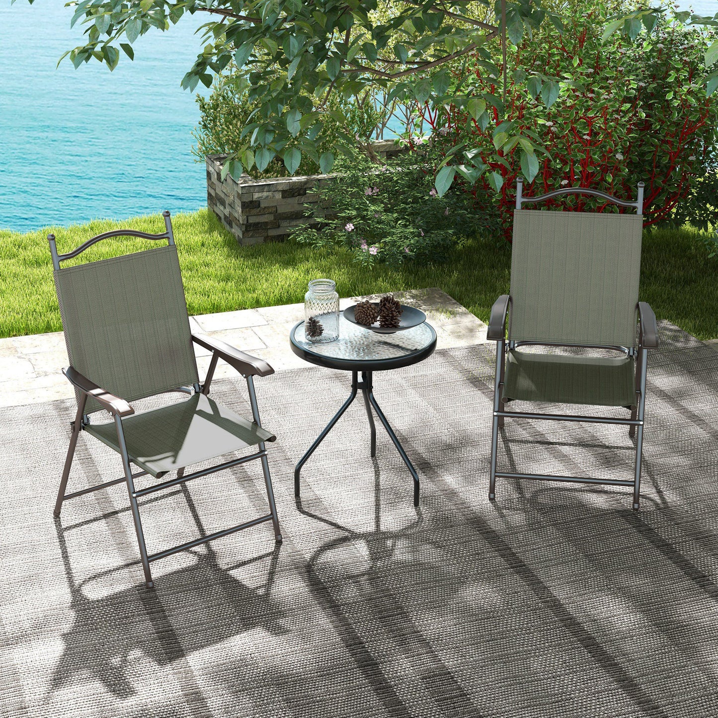 Outsunny Folding Chairs Set: Armrest, Mesh Fabric Seat for Patio, Camping & Sports, Dark Brown