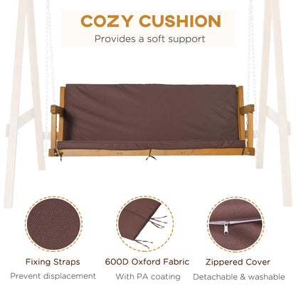 Outsunny 3 Seater Outdoor Garden Swing Chair with Adjustable Canopy, Wooden Hammock Bench with  Padded Cushions for Patio Yard, Brown