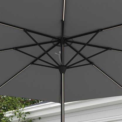 Outsunny Patio Parasol with Solar-Powered LED Lights, Crank Handle Outdoor Umbrella, Charcoal Grey