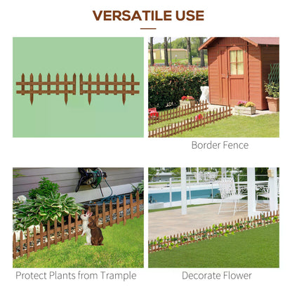 Outsunny 60L x 1D x 34H cm Pack of 12 Wooden Border Fences, Garden Fixed Picket Fence for Lawn Edging, Flowerbed, Brown