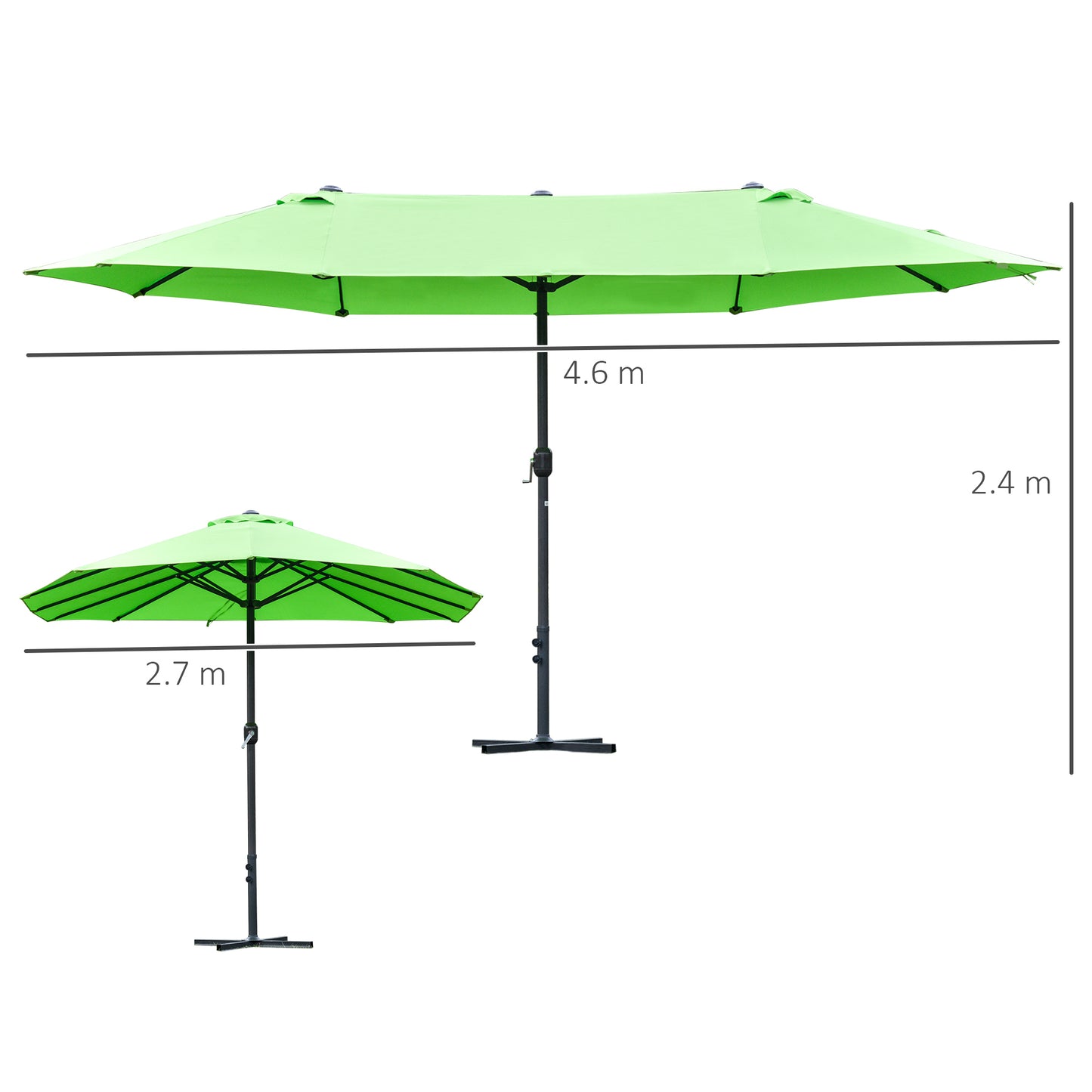 Outsunny Double-Sided Parasol: 4.6m Weather-Resistant Canopy with Cross Base, Green