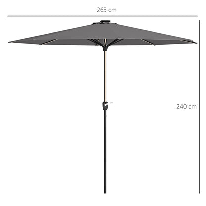 Outsunny Patio Parasol with Solar-Powered LED Lights, Crank Handle Outdoor Umbrella, Charcoal Grey