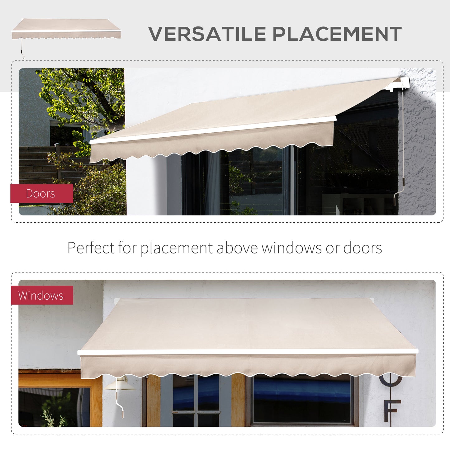 Outsunny 3 x 2.5m Garden Patio Manual Awning Canopy Sun Shade Shelter with Winding Handle Retractable - Cream White