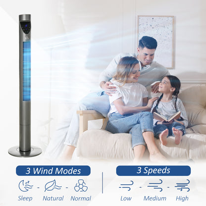 HOMCOM 46" Tower Fan Cooling with Ionizer, Air Filter, Oscillating, 3 Speed, 12h Timer, Remote Controller, for Bedroom, Grey