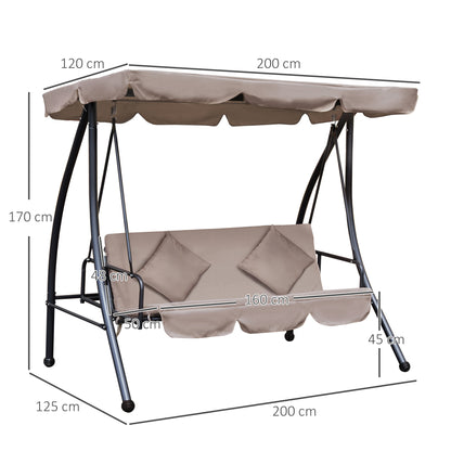 Outsunny Outdoor 2-in-1 Patio Swing Chair Lounger 3 Seater Garden Swing Seat Bed Hammock Bed Convertible Tilt Canopy W/ Cushion, Beige