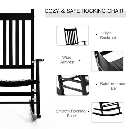 Outsunny Wooden Rocking Chair: Patio Rocker Armchair for Outdoor Seating, Black