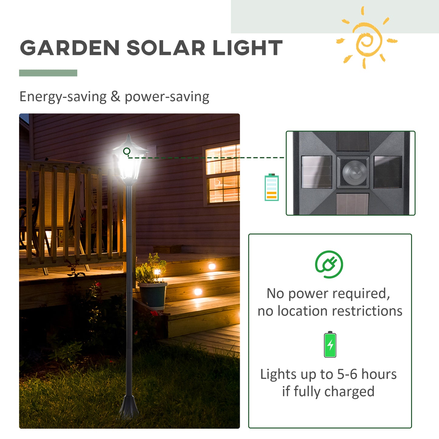 Outsunny Set of 2 Outdoor Garden Solar Post Lamp Sensor Dimmable LED Lantern Bollard IP44 Energy-saving 1.2M Tall, Black